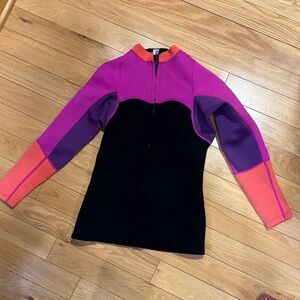 Women’s Colorblock Neoprene swim/snorkel top Black  Pink, Purple & Coral Accents